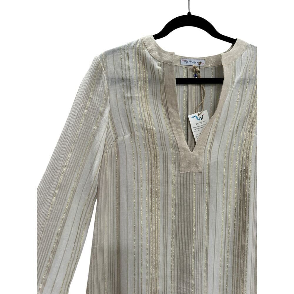 Mybeachyside Metallic Stripe Cotton Dress - New With Tags